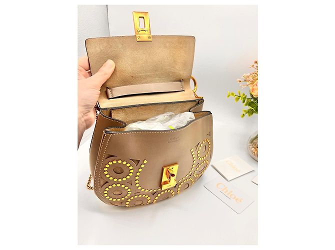Clutch Chloé Drew in pelle beige - vista 8