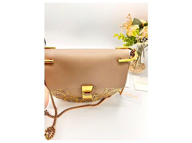 Clutch Chloé Drew in pelle beige - vista 9