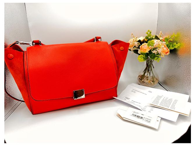 Borsa a mano Céline Trapeze arancione in pelle - vista 13