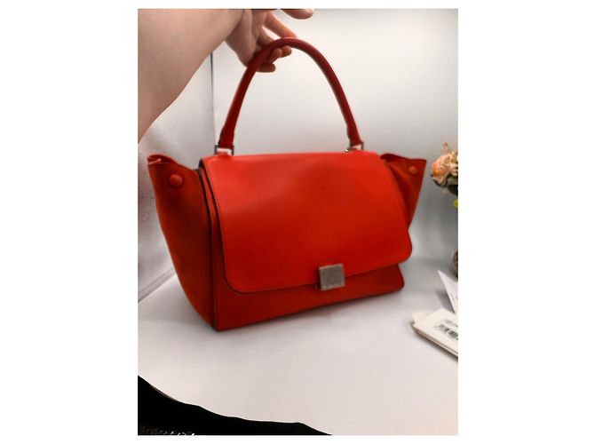 Borsa a mano Céline Trapeze arancione in pelle - vista 6