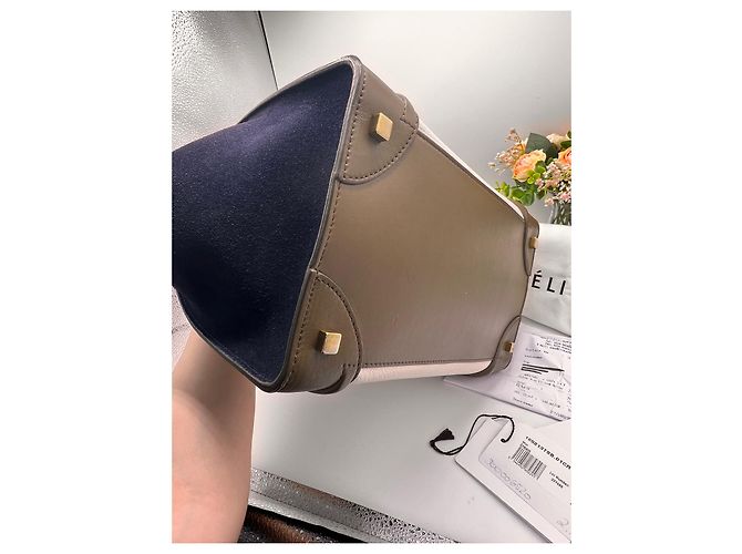 Borsa Céline Luggage Mini Khaki e Blu Scuro in Pelle - vista 13