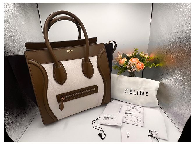 Borsa Céline Luggage Mini Khaki e Blu Scuro in Pelle - vista 16