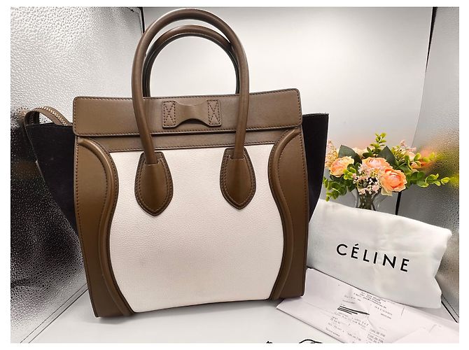 Borsa Céline Luggage Mini Khaki e Blu Scuro in Pelle - vista 4