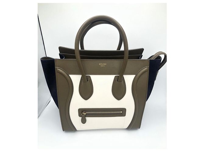 Bolsa de mão Céline Luggage mini couro branco caqui azul escuro - vista 14