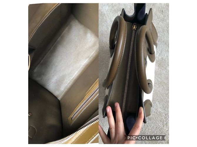Bolsa de mão Céline Luggage mini couro branco caqui azul escuro - vista 15