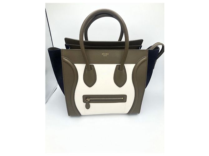 Bolsa de mão Céline Luggage mini couro branco caqui azul escuro - vista 17