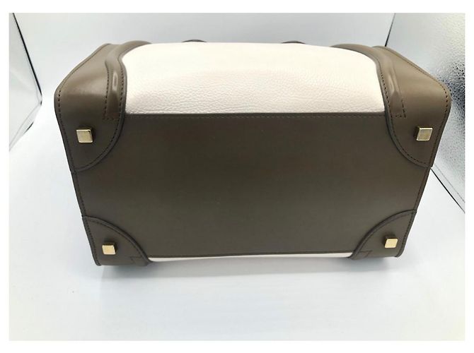 Bolsa de mão Céline Luggage mini couro branco caqui azul escuro - vista 18