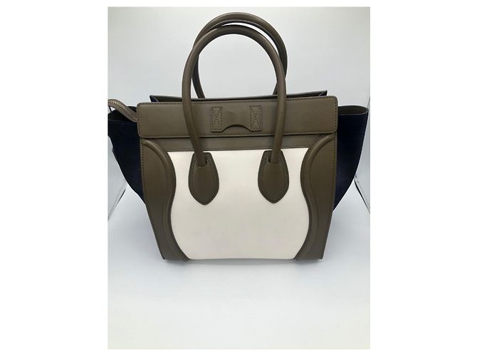 Bolsa de mão Céline Luggage mini couro branco caqui azul escuro - vista 19