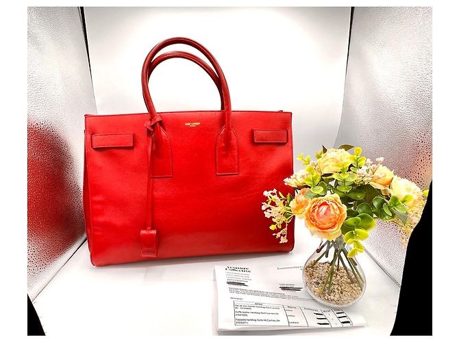 Saint Laurent Sac de Jour Large in pelle rossa Rosso - vista 2