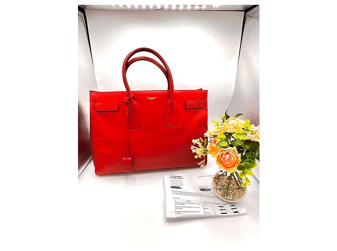 Saint Laurent Sac de Jour Large in pelle rossa Rosso - vista 5