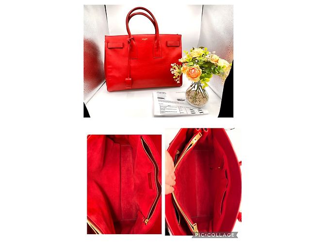 Saint Laurent Sac de Jour Large in pelle rossa Rosso - vista 6