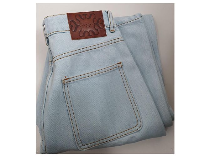 Jeans anchos Sandro azules de algodón con bolsillos bordados - vista 4