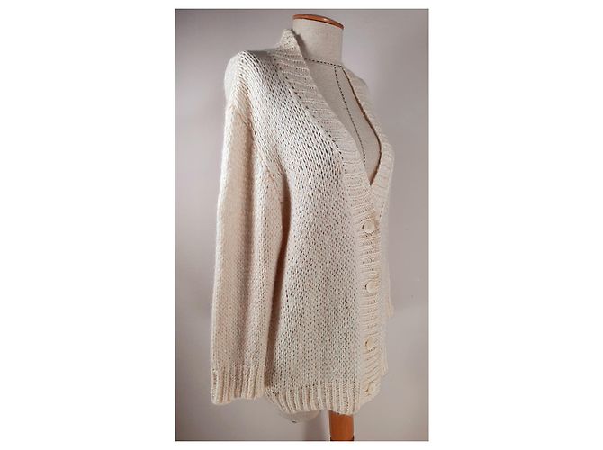 Strickjacke Essentiel Antwerp Weiß Wolle Mohair Mehrfarben - Ansicht 3