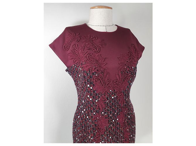 Escada Kleid Dunkelrot Wolle Mischgewebe Größe 38 Bordeaux - Ansicht 2