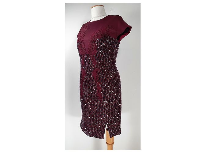 Escada Kleid Dunkelrot Wolle Mischgewebe Größe 38 Bordeaux - Ansicht 3