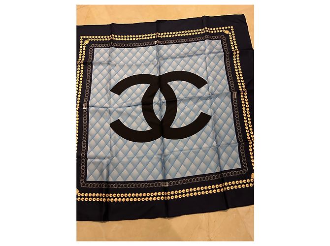 Lenço Chanel de seda azul marinho - vista 3