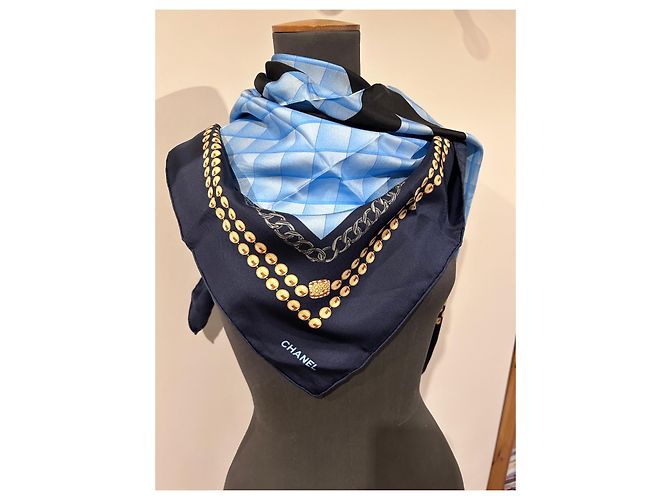 Lenço Chanel de seda azul marinho - vista 6