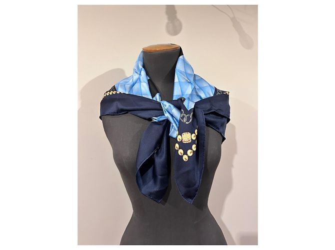 Lenço Chanel de seda azul marinho - vista 7