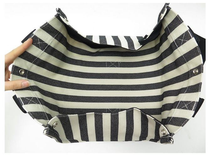 Hermès NUOVA BORSA A MANO HERMES CANNES MM CABAS IN COTONE BIANCO E NERO NUOVA BORSA A MANO - vista 3