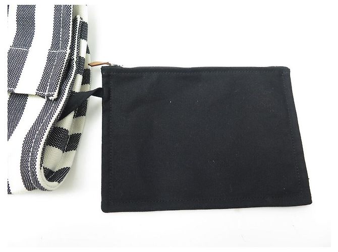 Hermès NUOVA BORSA A MANO HERMES CANNES MM CABAS IN COTONE BIANCO E NERO NUOVA BORSA A MANO - vista 4