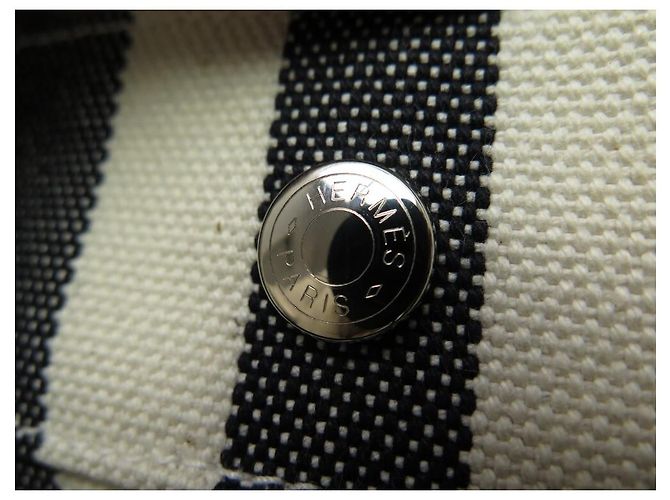 Hermès NUOVA BORSA A MANO HERMES CANNES MM CABAS IN COTONE BIANCO E NERO NUOVA BORSA A MANO - vista 9