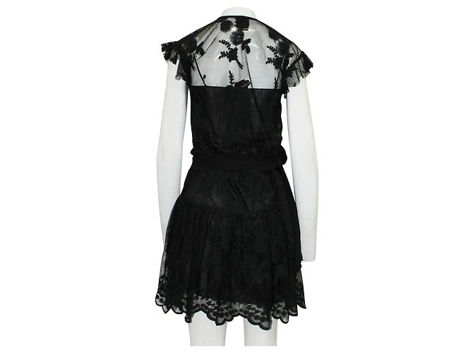 Anna Sui Vestido hasta la rodilla de encaje negro con vestido interior - vista 2