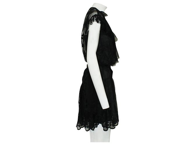 Anna Sui Vestido hasta la rodilla de encaje negro con vestido interior - vista 3