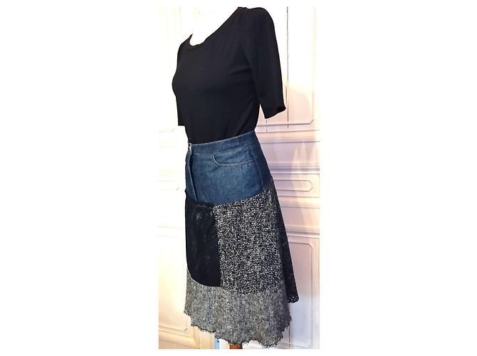 GONNA CHRISTIAN LACROIX GONNA PATCHWORK DENIM..WOOL....PIZZO T 34/36 Multicolore - vista 10