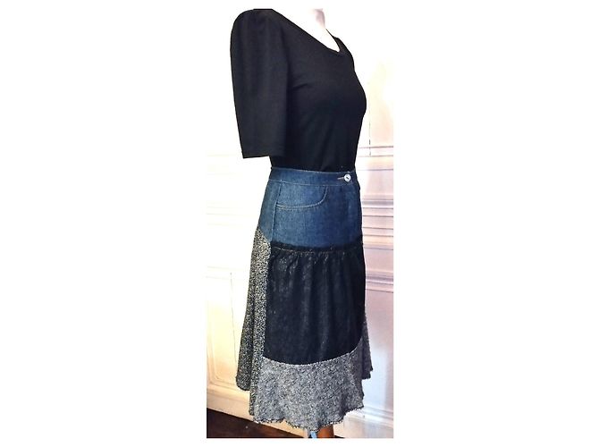 GONNA CHRISTIAN LACROIX GONNA PATCHWORK DENIM..WOOL....PIZZO T 34/36 Multicolore - vista 14
