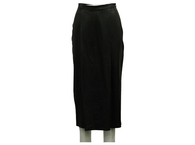 Adam Lippes 100% Lamb Leather skirt with Front Pleat Black - view 2