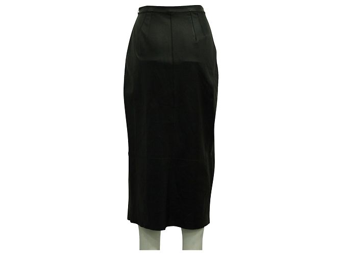 Adam Lippes 100% Lamb Leather skirt with Front Pleat Black - view 3