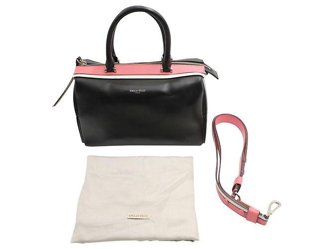 Emilio Pucci Schwarz mit gestreifter Bowler-Tasche in Pink und Creme - Ansicht 6