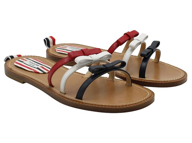 Thom Browne rosso, Sandali con fiocco in pelle bianca e blu - vista 2
