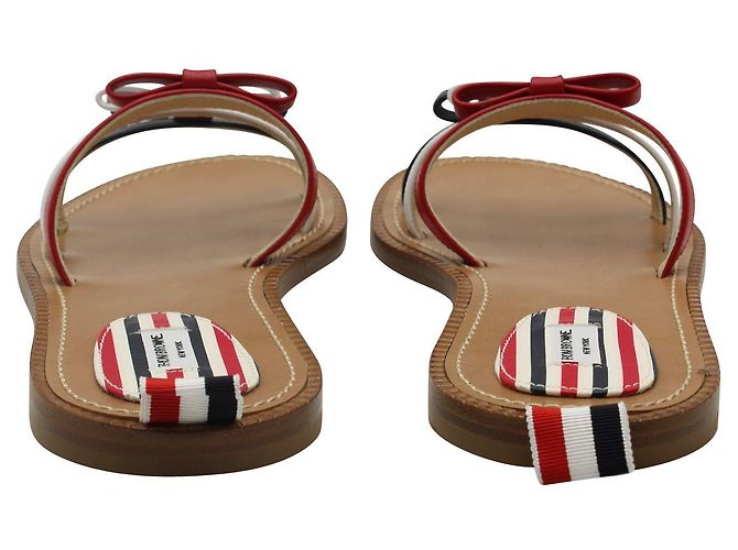 Thom Browne rosso, Sandali con fiocco in pelle bianca e blu - vista 4