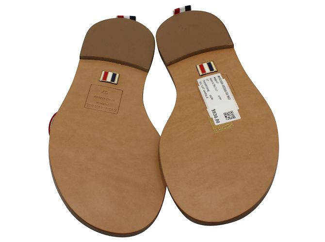 Thom Browne rosso, Sandali con fiocco in pelle bianca e blu - vista 5
