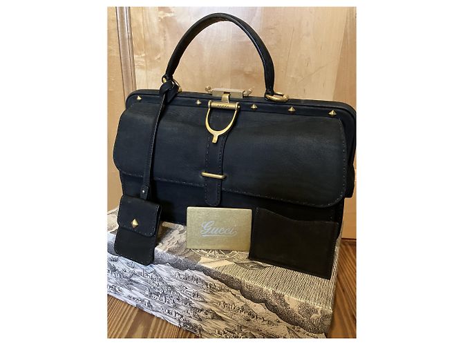 Borsa Gucci Stirrup in Nabuk Nero - vista 2