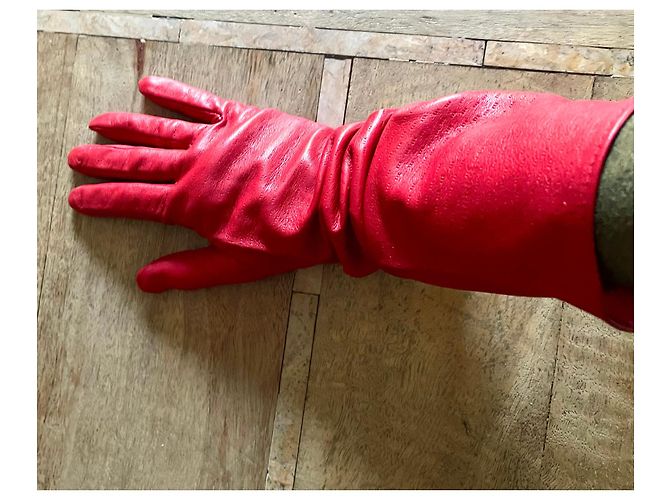 Autre Marque Paar lange Handschuhe aus rotem Lammleder T. 7,5 rosa Soda - Ansicht 10