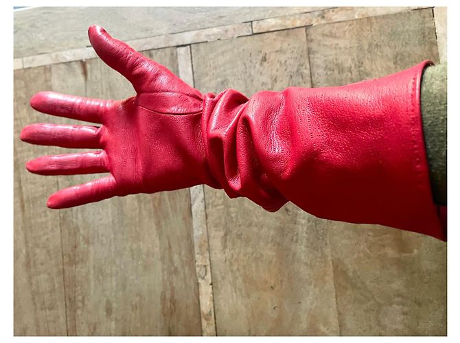 Autre Marque Paar lange Handschuhe aus rotem Lammleder T. 7,5 rosa Soda - Ansicht 11