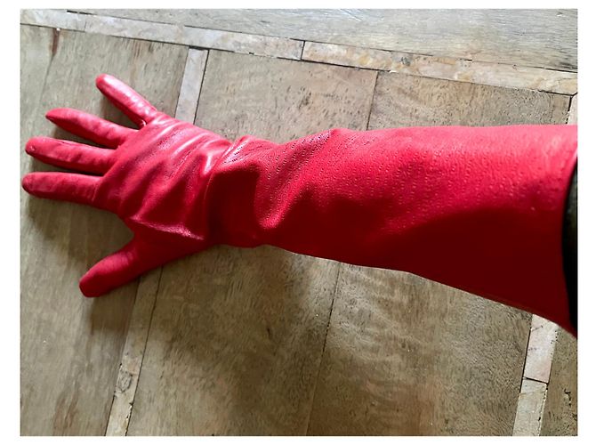 Autre Marque Paar lange Handschuhe aus rotem Lammleder T. 7,5 rosa Soda - Ansicht 12