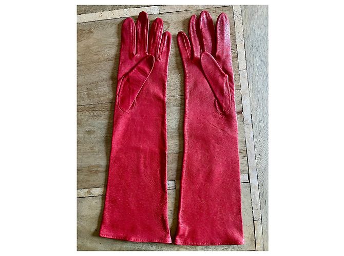 Autre Marque Paar lange Handschuhe aus rotem Lammleder T. 7,5 rosa Soda - Ansicht 2