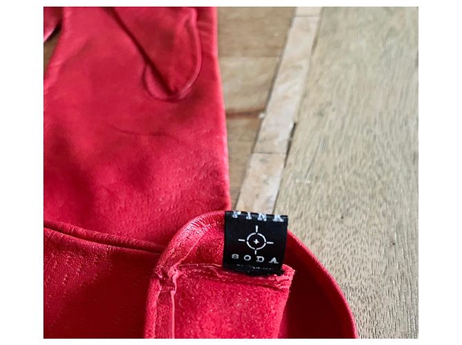 Autre Marque Paar lange Handschuhe aus rotem Lammleder T. 7,5 rosa Soda - Ansicht 3