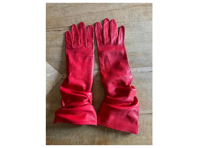 Autre Marque Paar lange Handschuhe aus rotem Lammleder T. 7,5 rosa Soda - Ansicht 7