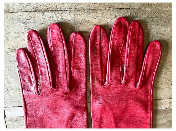 Autre Marque Paar lange Handschuhe aus rotem Lammleder T. 7,5 rosa Soda - Ansicht 8