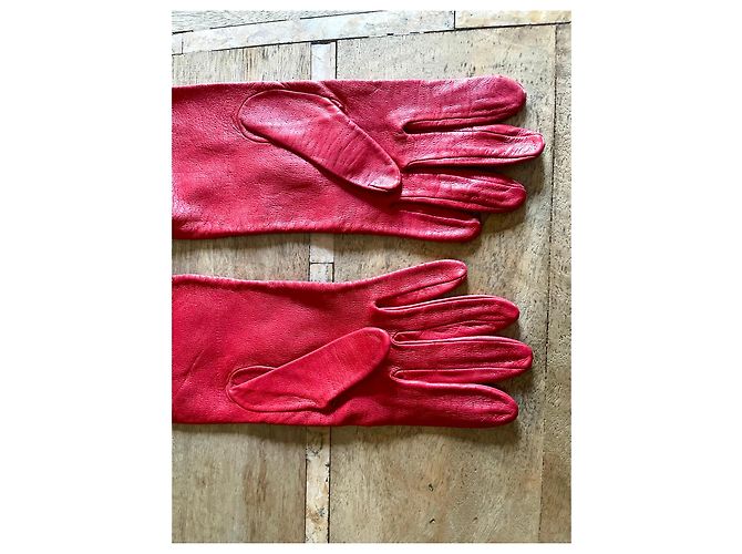 Autre Marque Paar lange Handschuhe aus rotem Lammleder T. 7,5 rosa Soda - Ansicht 9