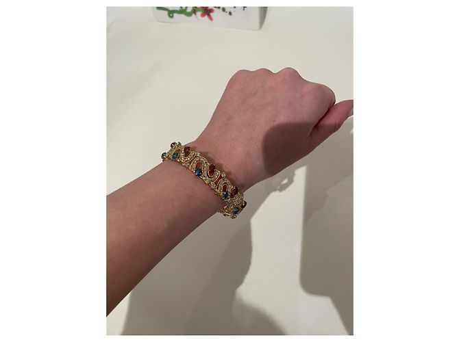 Autre Marque Goldfarbenes Armband mit Kristallen und grünen und roten Steinen Golden - Ansicht 13