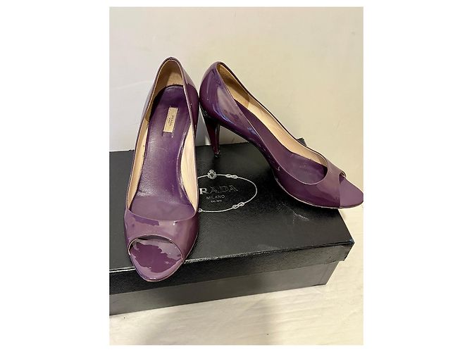 Prada vernice peep toe tacchi in viola Viola scuro - vista 3