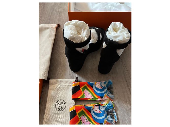 Sandalias Hermès Eole 35 de piel de ciervo negra Negro - vista 5