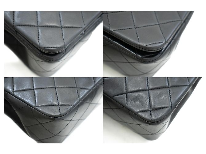 CHANEL Bolsa de Ombro com Aba Completa em Pele de Cordeiro Preto Acolchoado - vista 6