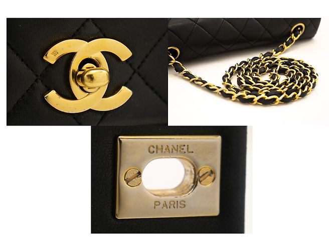 CHANEL Bolsa de Ombro com Aba Completa em Pele de Cordeiro Preto Acolchoado - vista 7