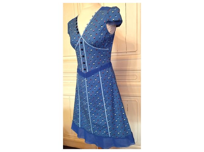 MARC JACOBS BRANDEBOURGS FRÜHLINGSKLEID KLEID RÜSCHEN TÜLL T UK 6 oder 36/38 Blau - Ansicht 10